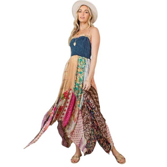 Young Threads Handkerchief Dress with Patches Boho Patchwork Festival - Picture 3 of 12